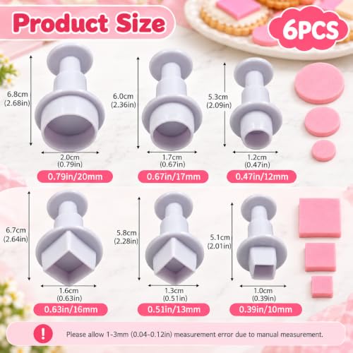 6 PCS Fondant Cutters, Small Round & Square Plunger Cookie Cutter Set - color: Square + Round