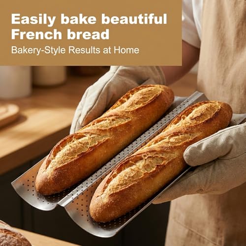 Baguette Bread Pan, Perforated French Bread Baking Pan for 2 Loaves