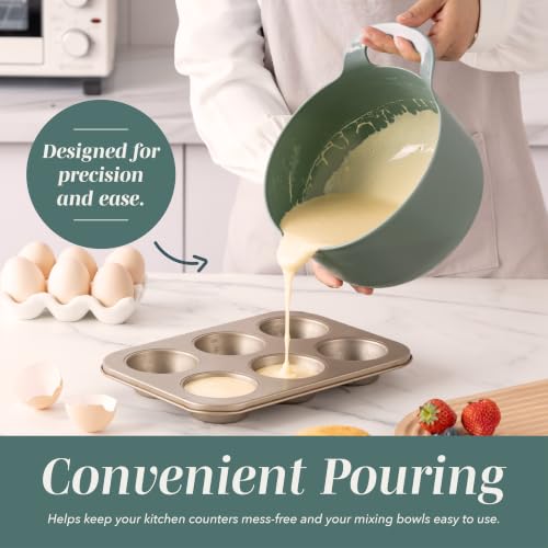 COOK WITH COLOR Nesting Plastic Mixing Bowl Set with Pour Spouts and Handles, Sage, 4 Piece Non-Slip - color: Sage, size: 4 Piece Non-Slip