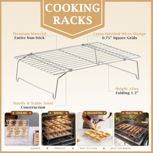 LIANYU Cooling Rack 15"x10", 4-Tier Stackable & Collapsible Cooling Racks