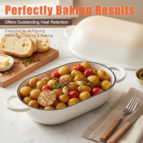 5 QT Enameled Cast Iron Sourdough Bread Oven, Loaf Pan with Lid - color: Caramel, size: 5 QT