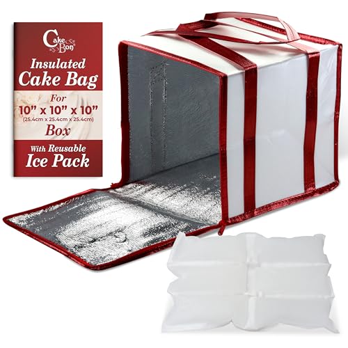 Cakebon 10" Insulated Cake Bag with Ice Pack Cooler Carrier 1Pack - size: 10 inch, style: White - 1 Pack