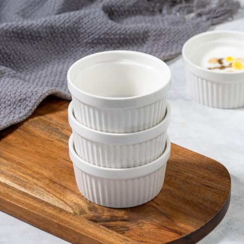 4oz White Ramekins Set of 4,Creme Brulee Ramekins Oven Safe,Ceramic Custard Cups Ramiken for Baking,Souffle Ramekin Bowls for Pudding Ice Cream - color: WHITE