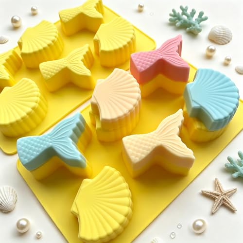 Large Mermaid Tail Silicone Molds for Baking, 2-Pack Seashell Chocolate Candy Molds Shell Shape Mold for Soap, Ice Cube Desserts and Scented Candle,Cake Decor DIY Crafts