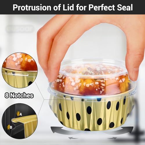 EUSOAR Creme Brulee Ramekins - 50pcs 5oz Disposable Aluminum Foil Baking Cups with Lids, Dessert Containers - color: Gold Polka Dot, size: 50pcs