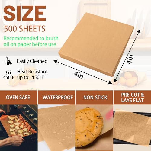 4x4 Inch Parchment Paper Sheets 500 Pcs, Unbleached Non-Stick - size: 4"x4"-500pcs
