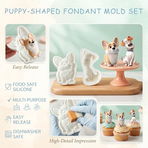 2Pcs Dog Silicone Fondant Molds, Corgi Puppy Chocolate Candy Molds - color: Dog silicone mold
