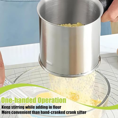 Flour Sifter for Baking,3 cup Thickened Premium Stainless Steel Flour Sifter With Fine Mesh For Baking Cakes,Pastries,Pies,Bread and Desserts,Hand Press Squeeze Sieve/Ideal Gift for Baker