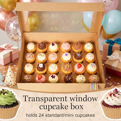 10 Pack Brown Cupcake Boxes for 24 Standard Cupcake with Window - color: Brown