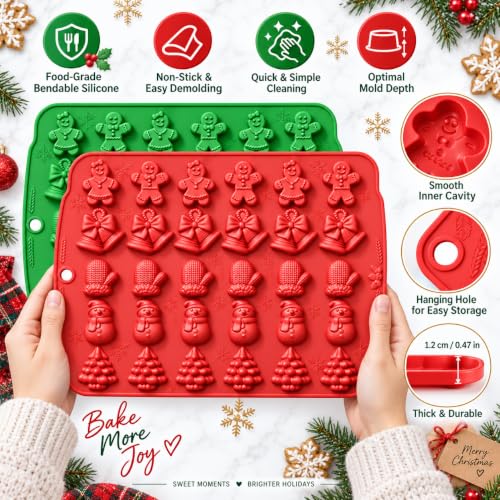 2 Pack Christmas Silicone Molds 60 Cavity Christmas Candy Molds (Red-green) - color: 2pcs Xmas mold001