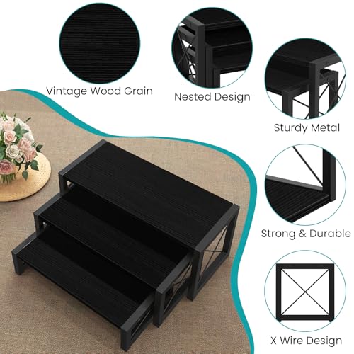 ELITEROO Black 3-Tier Wooden Cupcake and Dessert Display Stand, Multi-Tier Riser for Cupcakes, Food, Perfume, Makeup, Dolls, Collectibles, and Market Vendor Retail Shelf Organizer - color: 3 Tier, Black