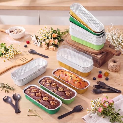 Blushtier 150 Pcs Mini Loaf Pan with Lid & Spoon, Green and Gold - color: Green and Gold