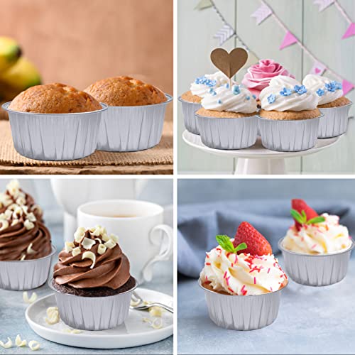 100Pcs Aluminum Cups with Lids,5oz Disposable Ramekin Baking Cups Muffin Liners Mini Pie Pans Foil Cupcake Containers for Christmas Party Wedding,Silver - color: Silver