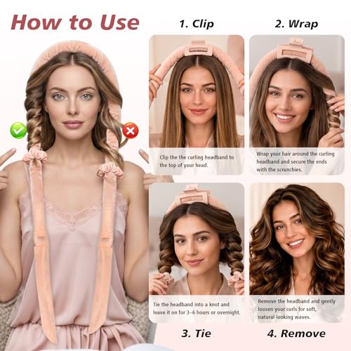 Velvet Heatless Curls Overnight Hair Curlers to Sleep In - color: Pink