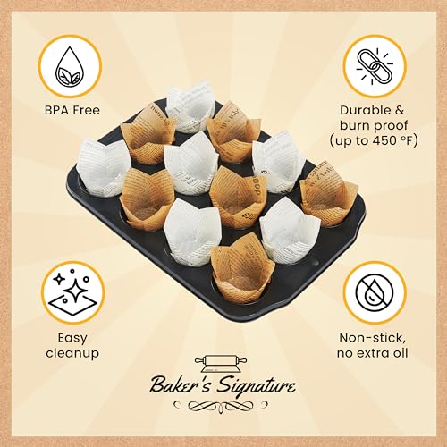 Baker's Signature 150pcs Parchment Paper Muffin Liners - Natural Wood Pulp, Greaseproof, Waterproof, Non-Toxic - Ideal for Multiple Occasions - color: 5.Newspaper White Beige