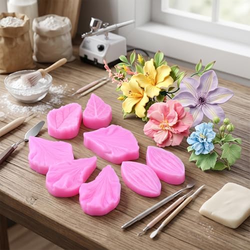 ZiXiang Flower Silicone Veining Mold Hibiscus Veined Fondant Molds Set Of 4 - color: Style H
