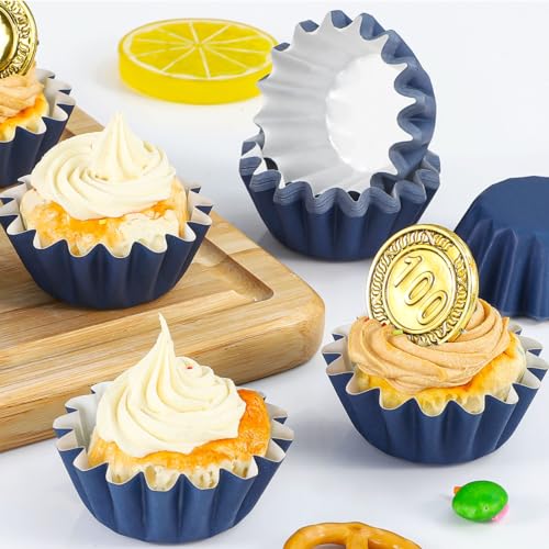 Caperci Heavy Duty Navy Mini Cupcake Liners Small Muffin Baking Cups 200pcs - color: Navy Blue