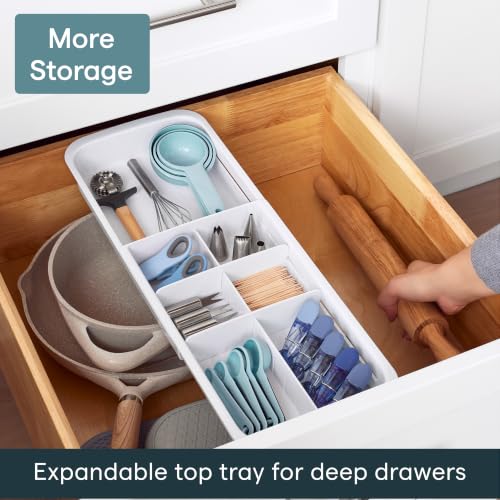 YouCopia DrawerFit Sliding Drawer Tray with Adjustable Dividers, Expandable Kitchen Storage Organizer, Speckled White - style: Tray