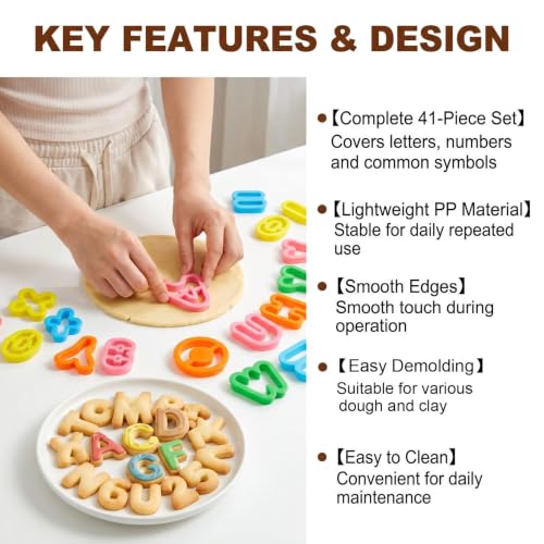 41PCS Alphabet Number Cookies Cutters Set, Letter Playdough Cutters with Mathematical Symbols, Plastic Fondant Molds for Cake Decorating Crafting