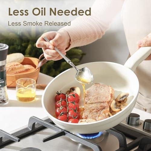 SENSARTE Ceramic Nonstick Pots and Pans Set, 17pcs Nontoxic Cookware Set - color: Creamy White