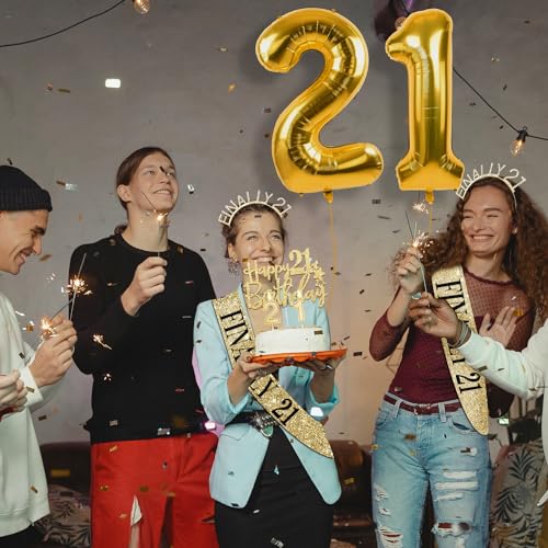 21st Birthday Decorations for Her Include 21st Birthday Sash and Rhinestone Finally 21 Headband, Candles and Cake Topper, 21 Year Old Gifts for Her - style: TJ21