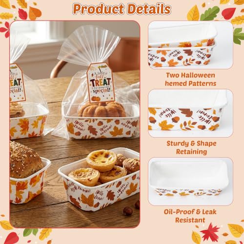 50 Sets Fall Disposable Mini Loaf Pans with Bags Ties Greeting Cards
