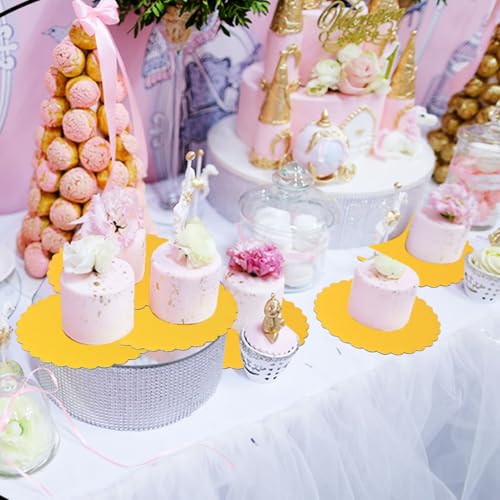 130 Pack 6 Inch Gold Cake Boards, Rounds Cake Cardboard, Flower Edge Cake Base, Disposable Round Cake Board for Wedding, Party, Anniversaries, Birthday Decor - size: 130 Pack 6 Inch Gold Rounds