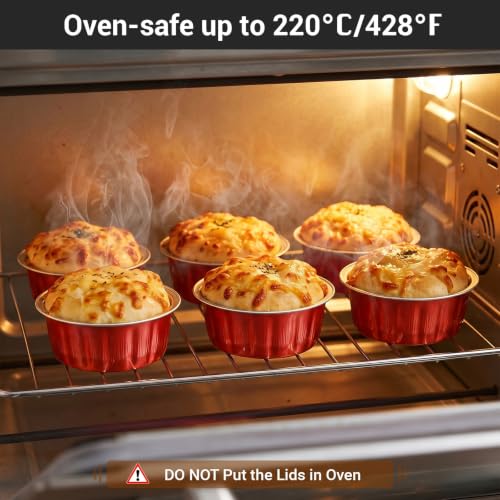 EUSOAR Disposable Ramekins with Lids, 30 pack 8oz Aluminum Foil Cupcake Baking Cups Containers Wrappers with Lid, Dessert Cups with Lids Mini Aluminum Cheesecake Pan Creme Brulee Ramekins-Red - color: Red, size: 30pcs, 8oz