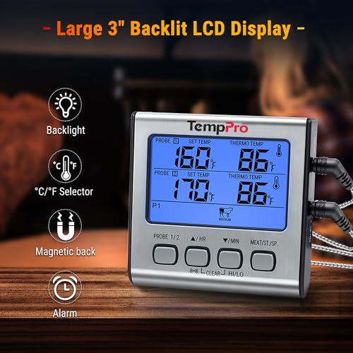 TempPro TempTrack Digital Cooking Meat Thermometer with Dual Meat Probe - size: 2-probes