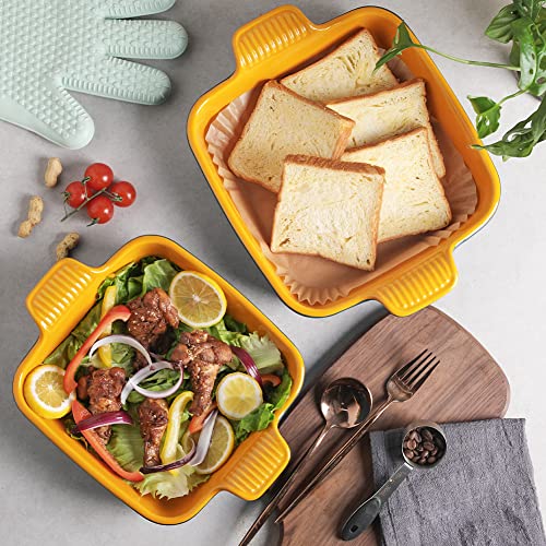 Sweejar Ceramic Baking Dish, 8 x 8 Cake Baking Pan for Brownie, Porcelain Square Bakeware with Double Handle for Casserole, Lasagna, Family Dinner (Light Green) - color: Light Green, size: Square 8IN