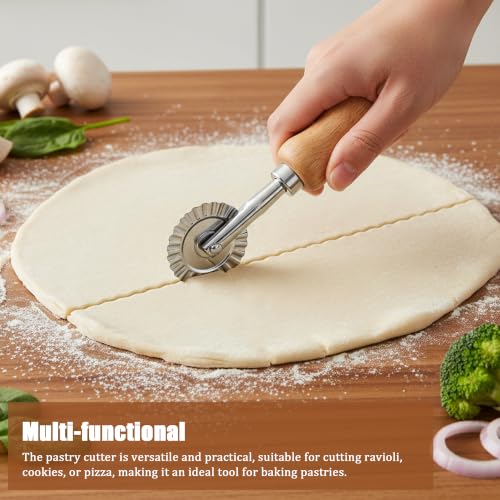 Short Handle Small Pastry Cutter, Crinkle Wheel, Beech Wood - color: Short Handle Small Cutter Wheel
