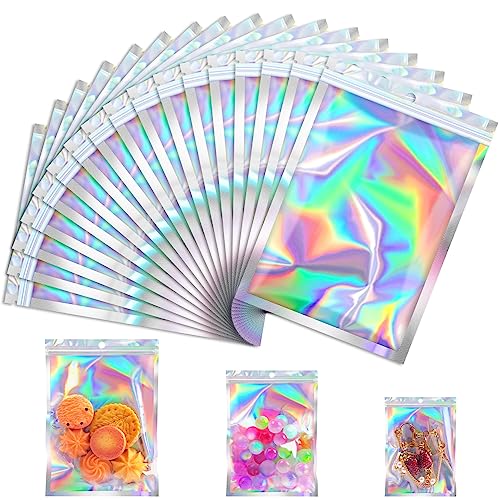 JETMORE Mylar Bags 100PCS Holographic Bags Candy Treat Small Gift Bags 4x6" - color: Holographic, size: 4*6inch