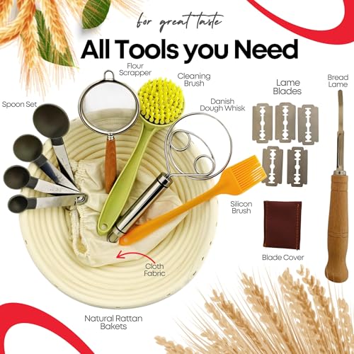 Sourdough Starter Kit with Bread Proofing Baskets, Jars, Baking Essentials