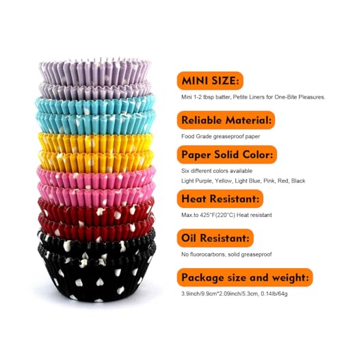 300 Pcs Rainbow Mini Polka Dots Cupcake Liners Paper Baking Cups