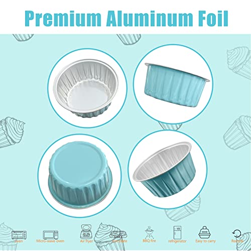 100Pcs Aluminum Cups with Lids,5oz Disposable Ramekin Baking Cups Muffin Liners Mini Pie Pans Foil Cupcake Containers for Christmas Party Wedding,Blue - color: Light Blue