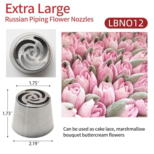 14 PCS Russian Piping Tips Set,Stainless Steel Icing Nozzles for Cake Decorating, Cream Flower Bouquet DIY Cookies, Desserts Baking Tools 1 XXL, 1 XL, 1 Medium Leaf, 10 Piping Bags, 1 Brush - color: No.12 (XL+XXL)