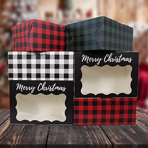 Christmas Cookie Boxes - 12 Pack - Plaid Bakery Gift Box with Window - color: Buffalo Plaid Christmas