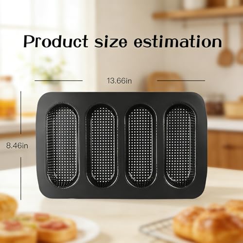 2-Pack Hot Dog Bun Pan Baguette Bread Pan, Carbon Steel Non-Stick Perforated Tray for Making Baguettes Hot Dog Buns