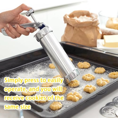 Cookie Press Gun Kit, 20 Discs & 4 Icing Tips, Stainless Steel ﻿