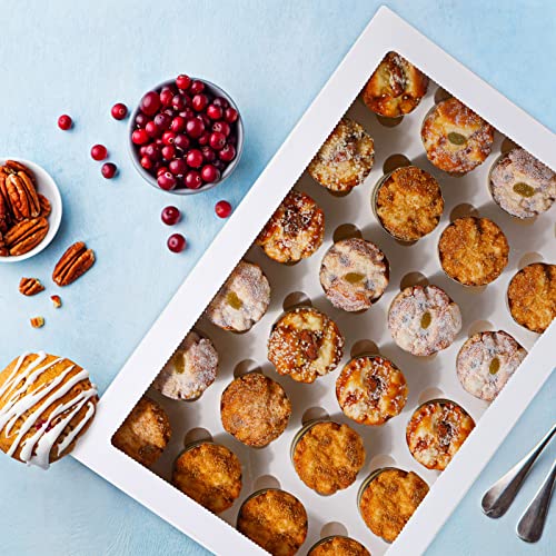 Fuutreo 10 Pack White Cupcake Boxes with Window 21 x 13 x 4 Inches 24 Count Auto Pop up Large Cookie Boxes Cupcake Containers with Thank You Label Stickers for Muffins Pastries Donuts Cookies - size: Large size