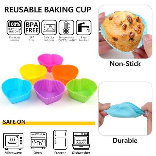 12 Pack Reusable Silicone Cupcake Liners Baking Cups Liners - color: Colored-Heart