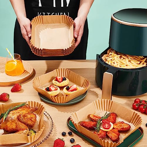 Air Fryer Liners Disposable Paper, 150 PCS Non-stick Parchment Paper, Air Fryer Disposable Liners For 5-8QT Air fryer, Oil-proof 8 Inch Airfryer Paper for Frying, Baking, Roasting Microwave (Square)