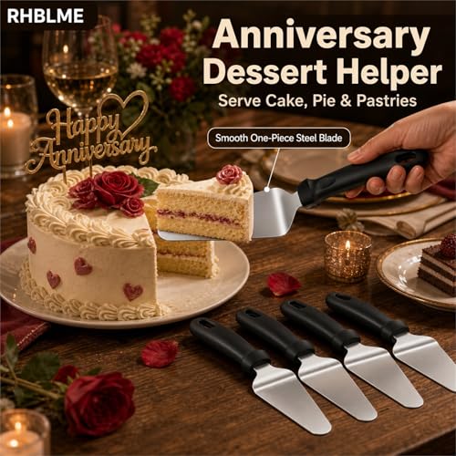 RHBLME 25 Pack Pizza Spatula, Pie Server Pie Cutter Cake Cutter, Stainless Steel Cake Serving Spatula Non Slip Easy to Grip Baking Triangular Spade Plastic Handle Shovel