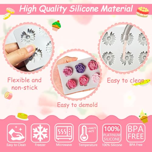 4Pcs Rose Flower Silicone Candy Mold, Daisy Hibiscus Flower Fondant Chocolate Silicone Molds for Cake Decorating, Polymer Clay Molds Resin Mold for Baking Soap Ice Cube Wax Melt - color: Hibiscus mold