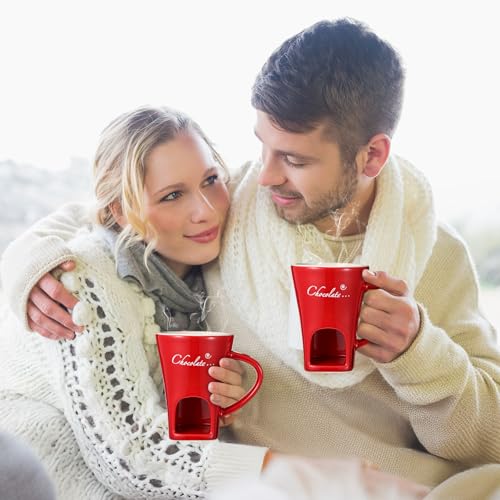 Honeydak 2 Set Chocolate Fondue Mug with Fork ＆ Candle, Red - color: Red