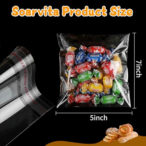 Soarvita Self Sealing Cookie Bags: 100Pcs 5x7 Inches Clear Resealable Gift Wrap Cellophane Bags for Packaging Candy Treat Goodie Favors and Cookies Gift Giving - Self Adhesive Wrappers - color: 5x7 Inch -100pcs