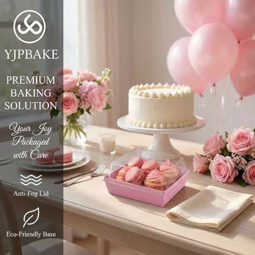 50 Sets Pink Mini Disposable Charcuterie Boxes with Clear Lids - color: Pink