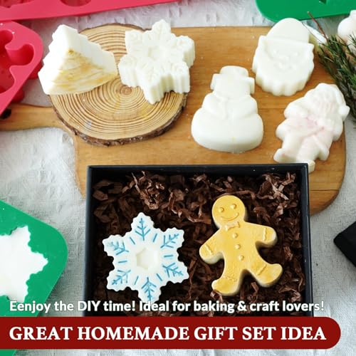 HKNMTT Christmas Silicone Soap Molds, 4 PCS Large Size Xmas Soap Cake Mold Set, 3D Tree Snowflake Gingerbread Santa Snowman Moulds for Home DIY Gifts Candles Chocolate Ice Cube Bath Bombs Jelly - style: Christmas 4PCS
