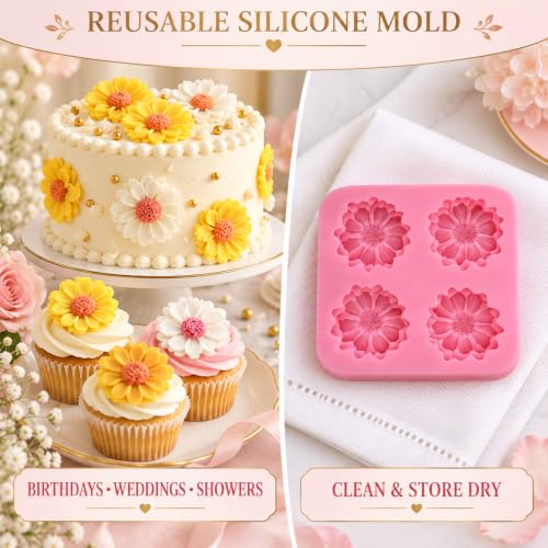 4-Piece 3D Daisy and Rose Silicone Fondant Mold Set - style: 4flowers molds