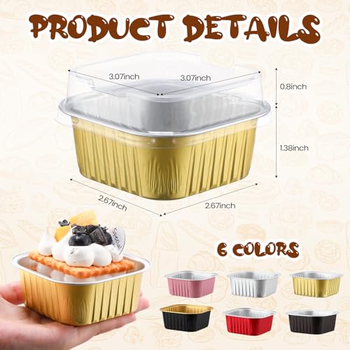 Skylety 100 Pcs 5oz Mini Square Cake Pans with Lids, Multicolor - color: Multicolor